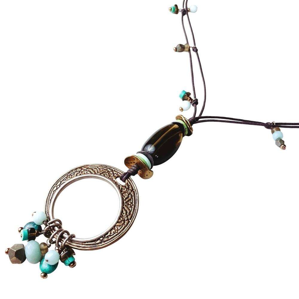 Signed Silpada Necklace N1892 Sterling Gemstone Boho Circle Pendant